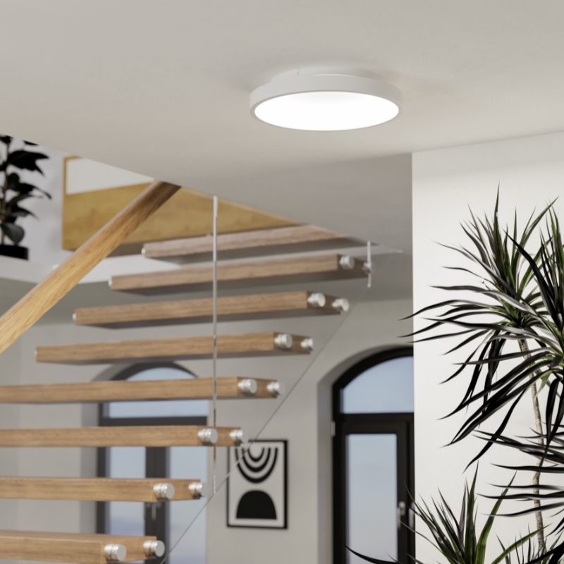 Stalowa nowoczesna inteligentna lampa sufitowa biała, Shauni, 19,6W, RGBW LED, z pilot