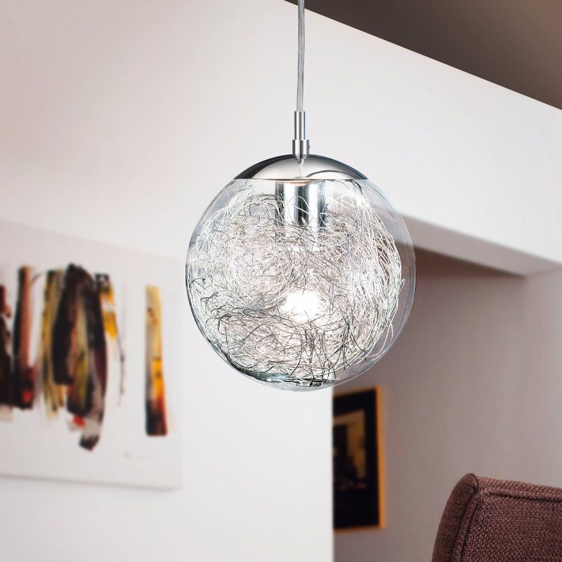 Szklana design lampa wisząca chromowana, Zakria Szklana design lampa wisząca chromowana, Zakria