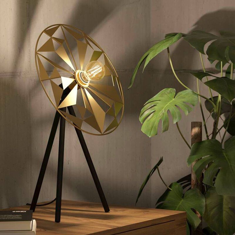 Aluminiowa retro lampa stołowa złota, Thiemen, z przełącznik