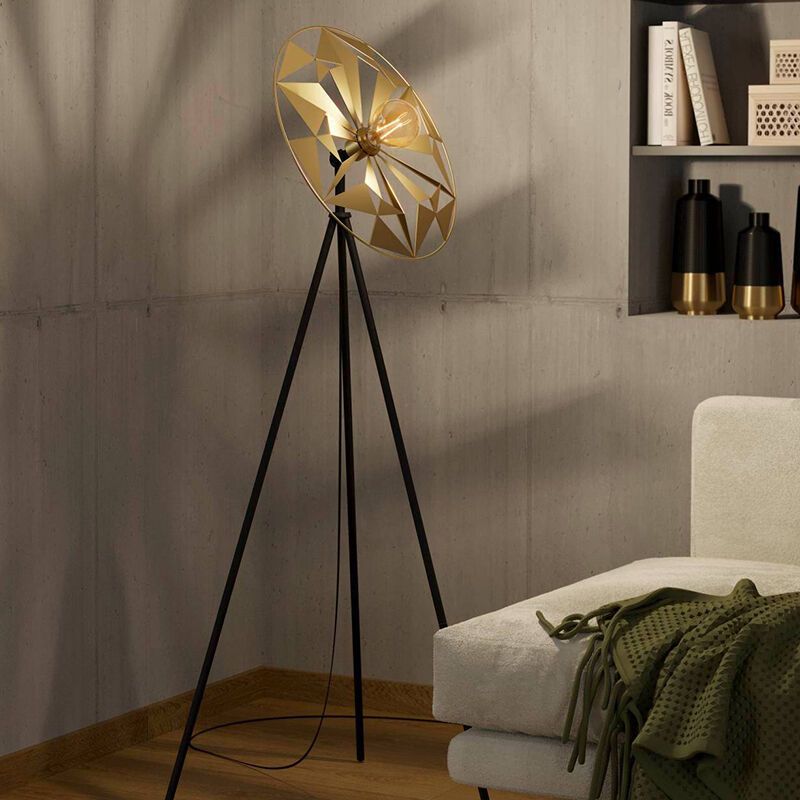 Aluminiowa retro lampa stojąca złota, Thiemen, z przełącznik Aluminiowa retro lampa stojąca złota, Thiemen, z przełącznik