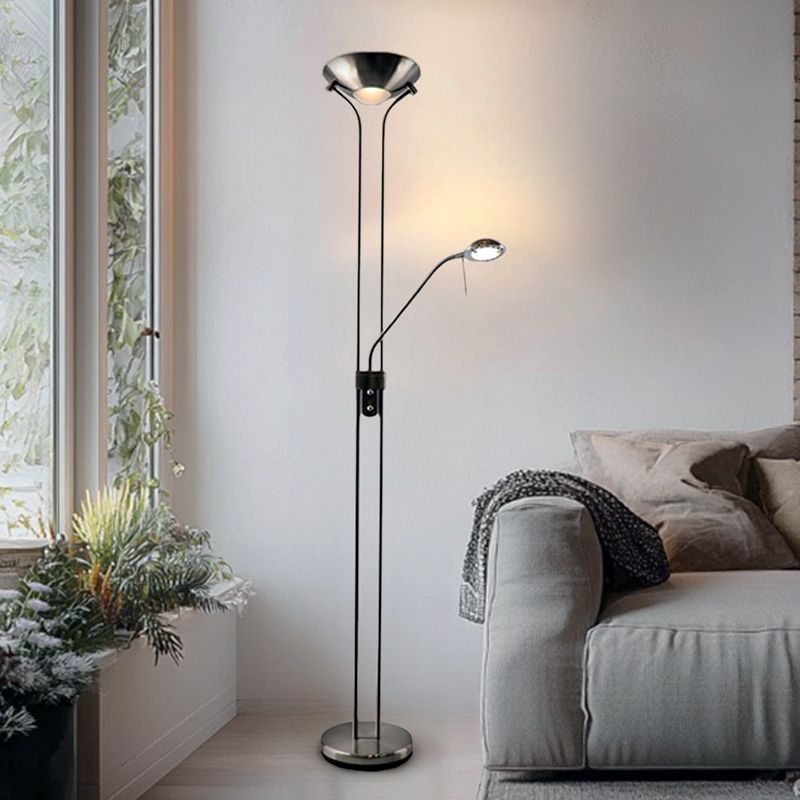 Nowoczesna lampa do czytania stojąca niklowa, Salvador, 18W, 3000K LED, z przełącznik Nowoczesna lampa do czytania stojąca niklowa, Salvador, 18W, 3000K LED, z przełącznik