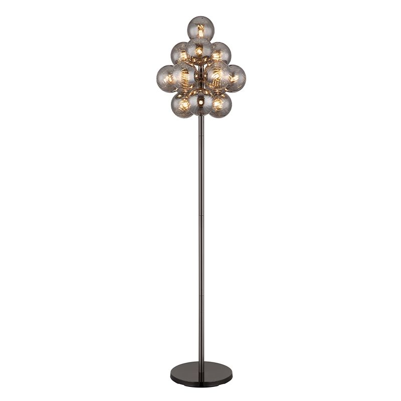 Szklana retro lampa stojąca szara, Ozan, z przełącznik
