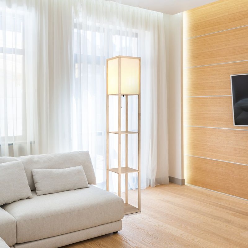 Drewniana lampa stojąca rustykalna, Tessel, z przełącznik pociągowy