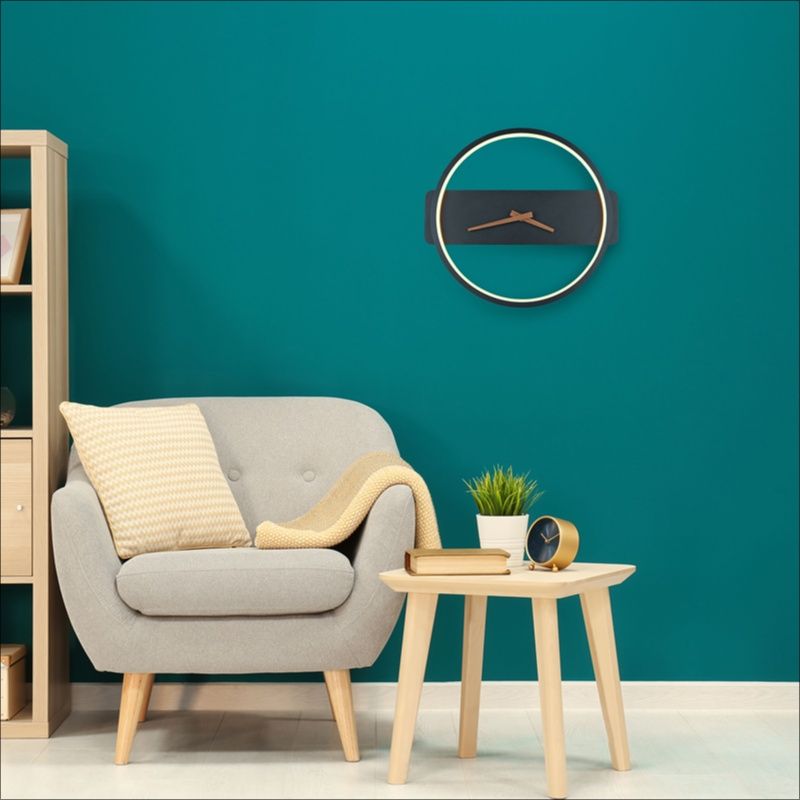 Metalowy design kinkiet czarny z zegarem, Sybe, 12W, 3000K LED