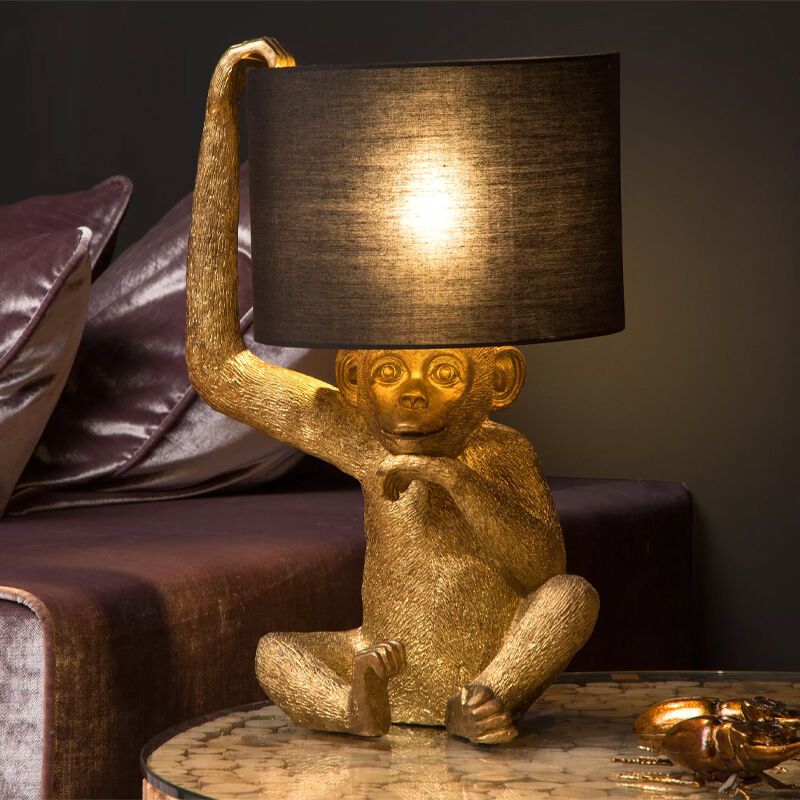 Złota lampa stołowa retro, Extravaganza Chimp, z przełącznik
