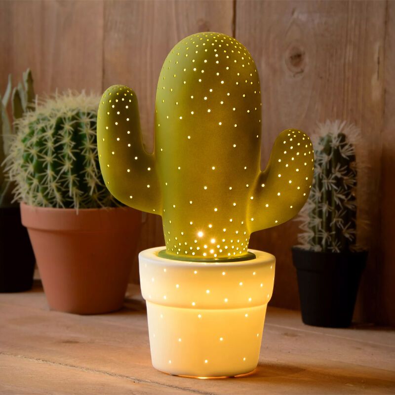 Ceramiczna lampa stołowa zielona, Cactus, z przełącznik