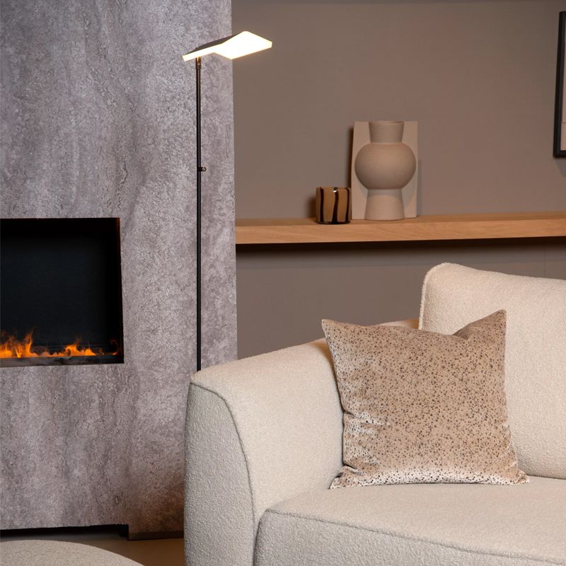 Czarna lampa do czytania stojąca nowoczesna, Aaron, 12W, 2700K LED, z dotykowy ściemniacz