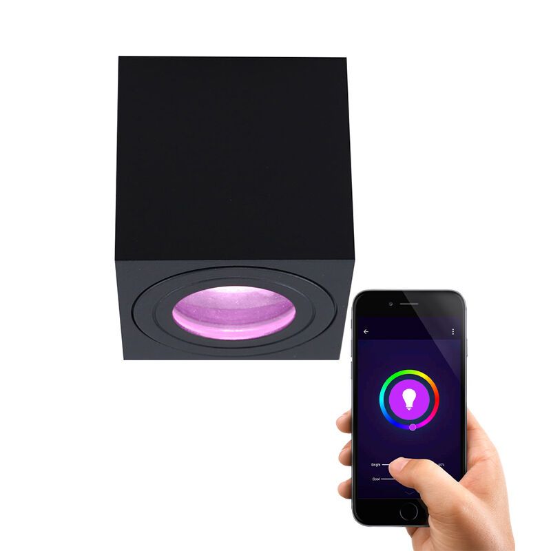 Nowoczesna inteligentna lampa sufitowa czarna, Alion, IP44, 4,5W, RGBW