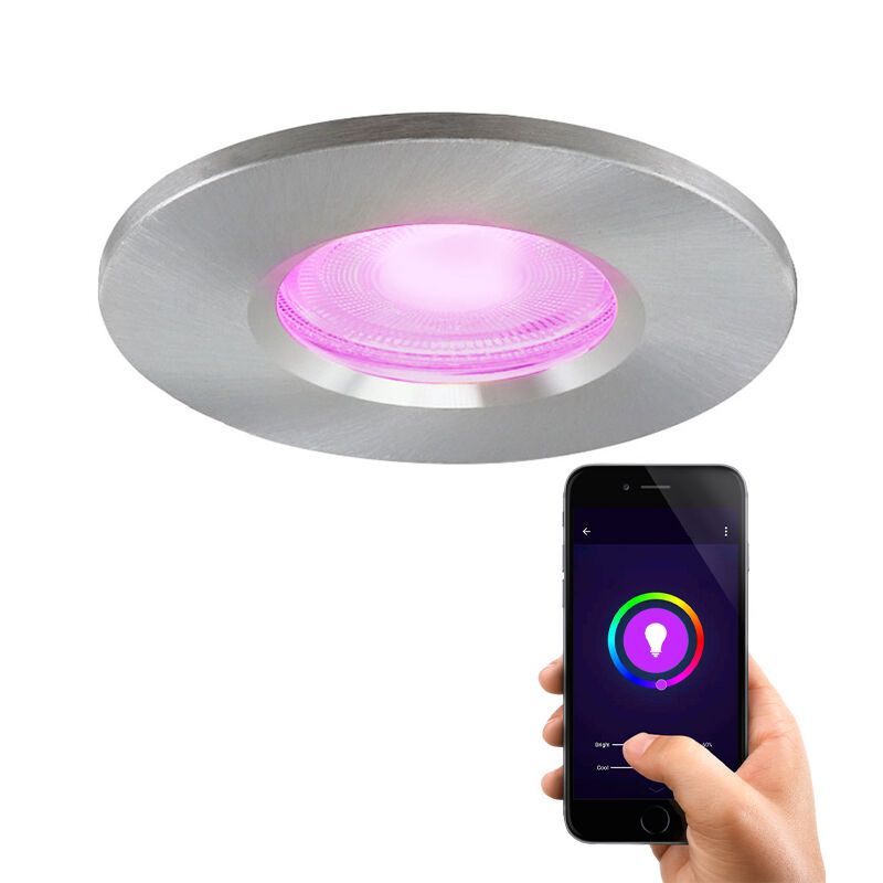 Nowoczesna inteligentna oprawa wpuszczana w sufit chromowana, Jule, IP65, 4,5W, RGBW