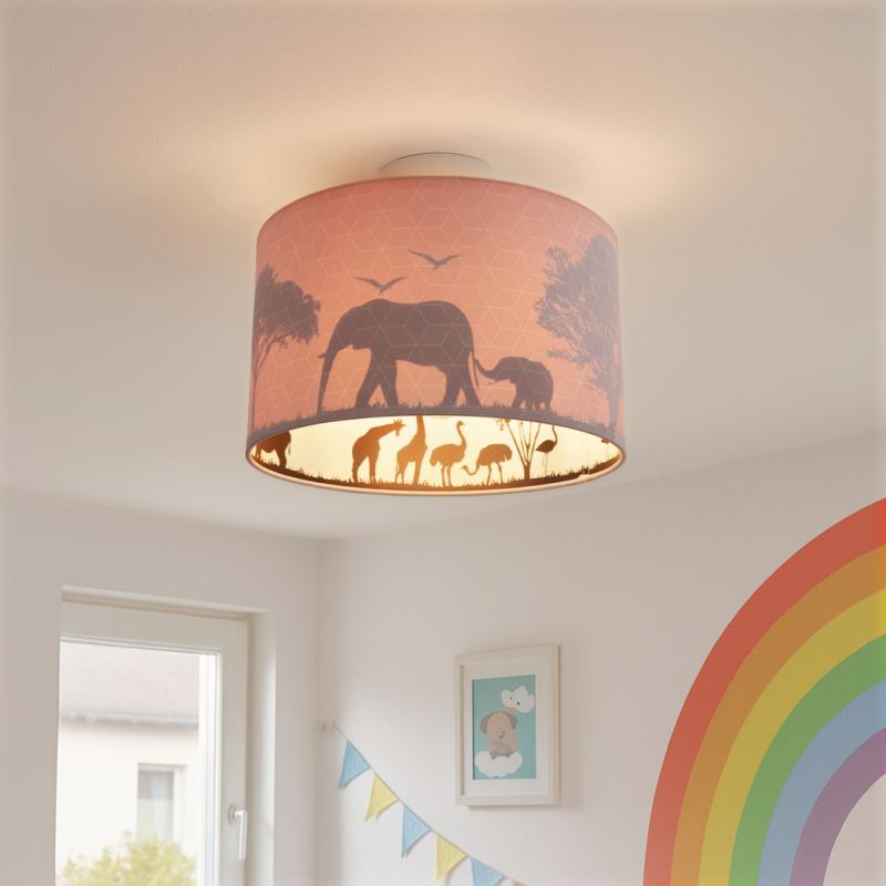 Tkanina lampa sufitowa dla dzieci różowa, Safari Tkanina lampa sufitowa dla dzieci różowa, Safari