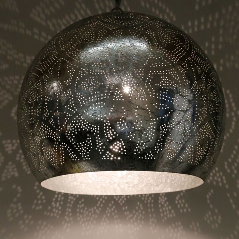 Filigranowa orientalna lampa wisząca srebrna, Alyssa