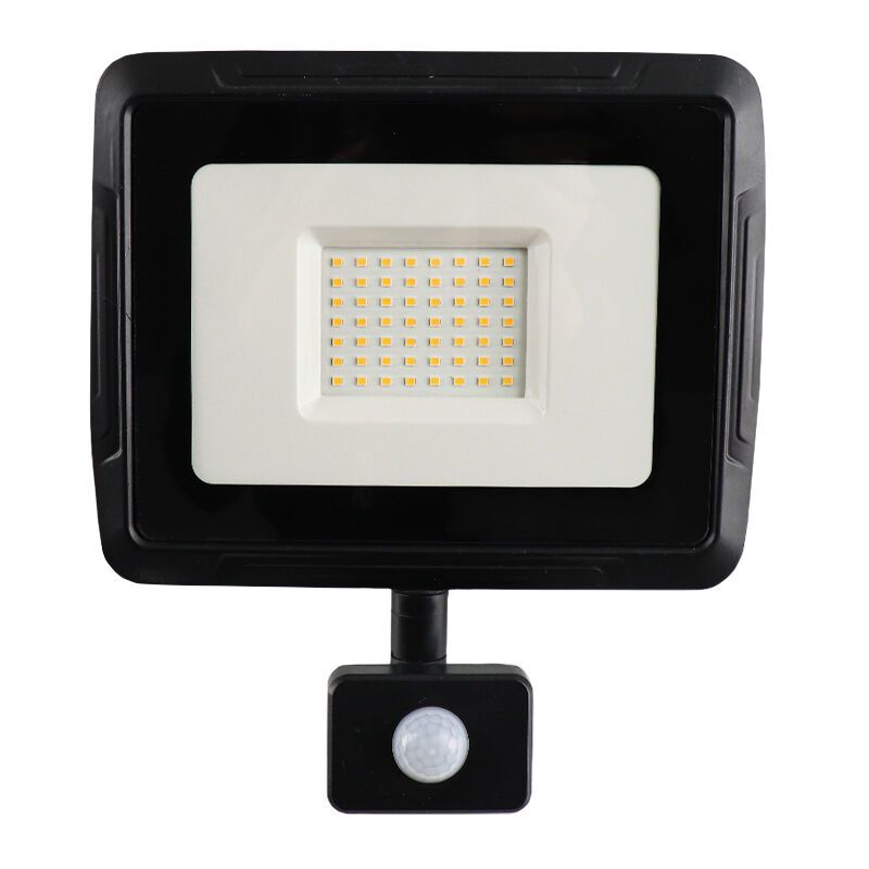 Czarny naświetlacz z czujnikiem aluminiowy, Miro, 50W, 3000K LED, IP65