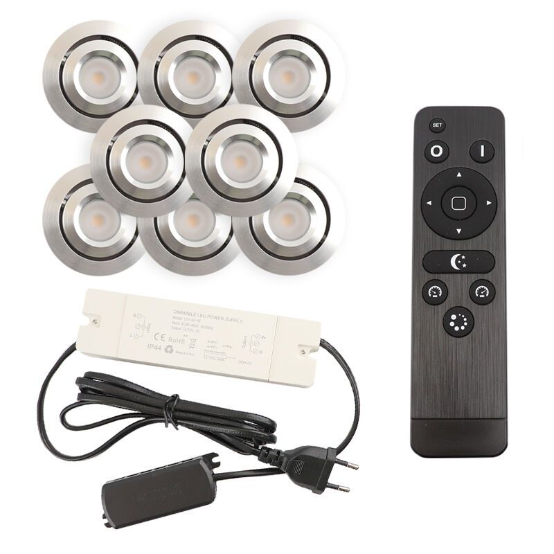 8 uchylne oprawy sufitowe wpuszczane na werandy Rona, IP44, z zestawem przyłączeniowym i pilotem, chrom 8 uchylne oprawy sufitowe wpuszczane na werandy Rona, IP44, z zestawem przyłączeniowym i pilotem, chrom