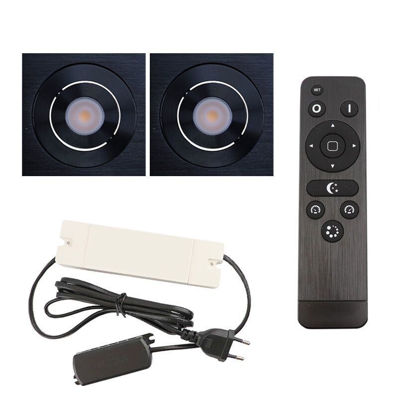 2 uchylne oprawy sufitowe wpuszczane na werandy Rona kwadrat, IP44, z zestawem przyłączeniowym i pilotem, czarny