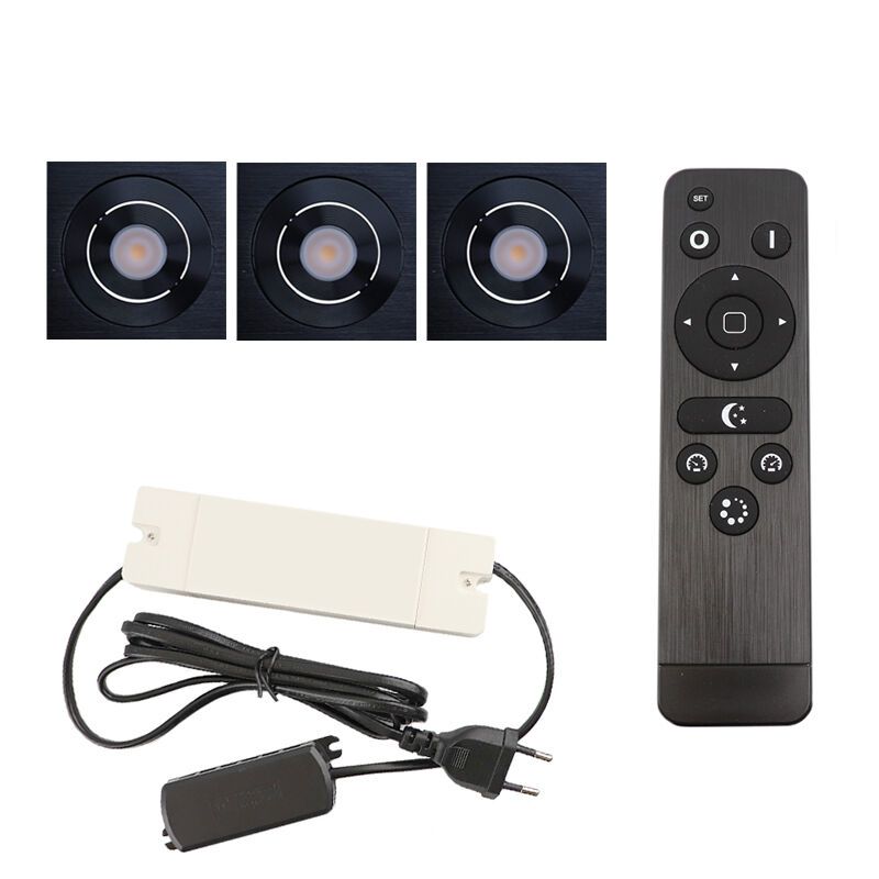 3 uchylne oprawy sufitowe wpuszczane na werandy Rona kwadrat, IP44, z zestawem przyłączeniowym i pilotem, czarny 3 uchylne oprawy sufitowe wpuszczane na werandy Rona kwadrat, IP44, z zestawem przyłączeniowym i pilotem, czarny