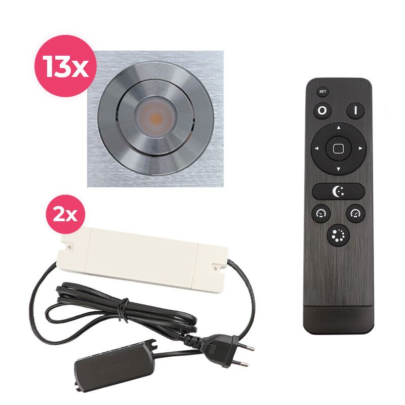 13 uchylne oprawy sufitowe wpuszczane na werandy Rona kwadrat, IP44, z zestawem przyłączeniowym i pilotem, chrom