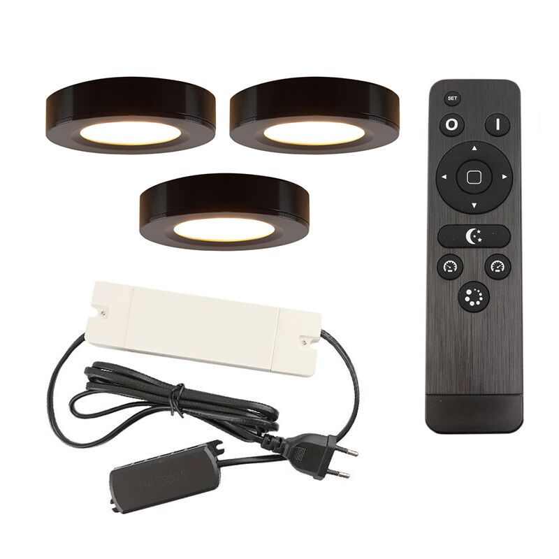 3 okrągłe lampy do szafki kuchennej, czarny, z zestawem przyłączeniowym i pilotem 3 okrągłe lampy do szafki kuchennej, czarny, z zestawem przyłączeniowym i pilotem