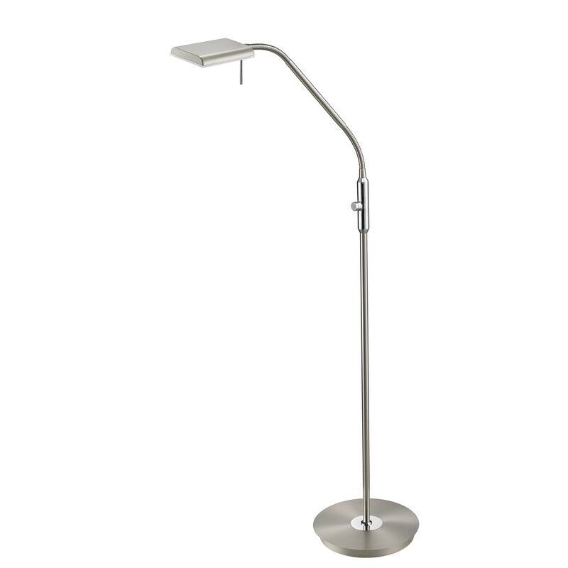Niklowa lampa stojąca nowoczesna, Robin, 12W, 3000K LED, z dotykowy ściemniacz