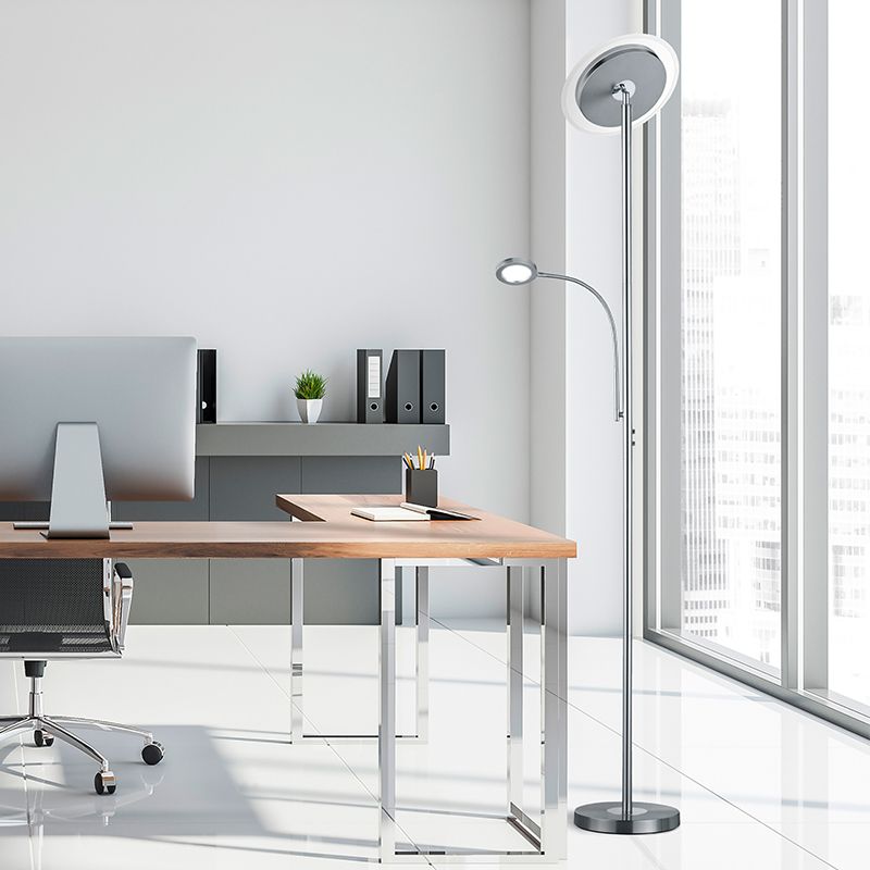 Niklowa lampa stojąca nowoczesna, Benny, 18W, 3000K LED, z dotykowy ściemniacz Niklowa lampa stojąca nowoczesna, Benny, 18W, 3000K LED, z dotykowy ściemniacz