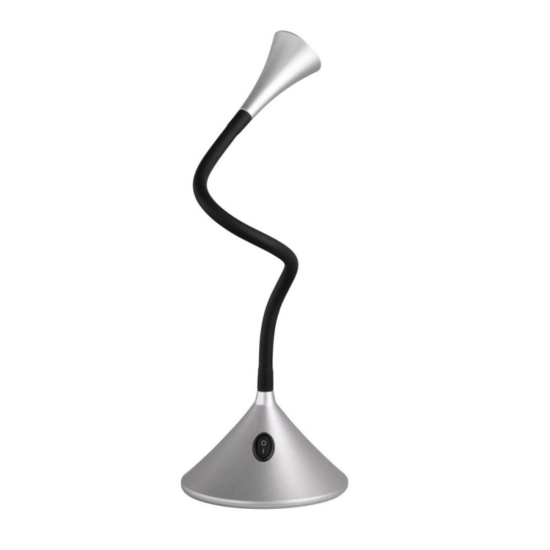 Srebrna lampa biurkowa nowoczesna, Yelaisa, 3W, 3000K LED, z przełącznik