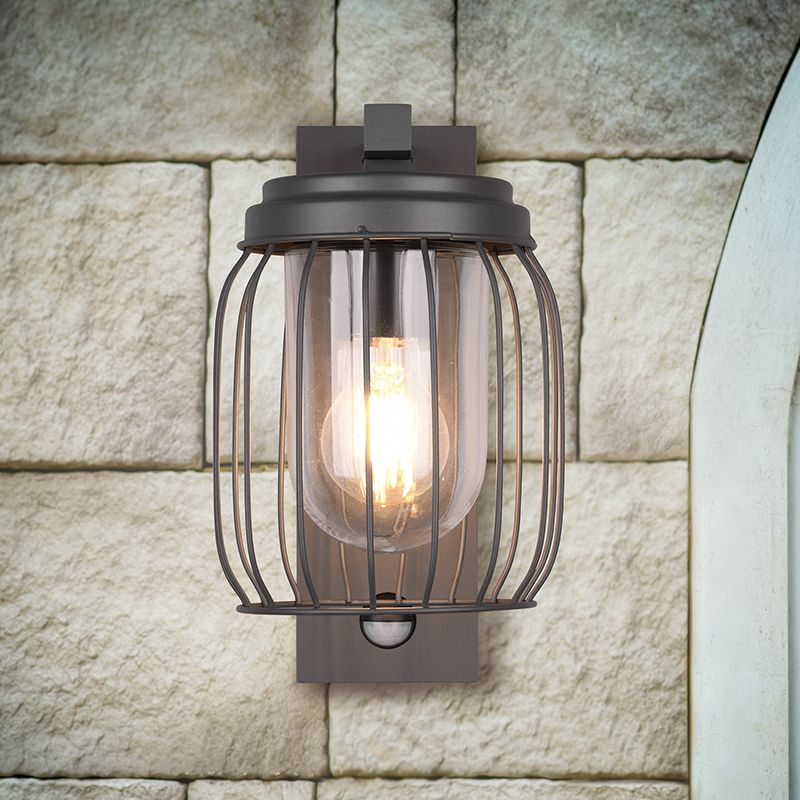 Antracytowy kinkiet zewnętrzny z czujnikiem ruchu nowoczesny, Emanuela, IP44 Antracytowy kinkiet zewnętrzny z czujnikiem ruchu nowoczesny, Emanuela, IP44