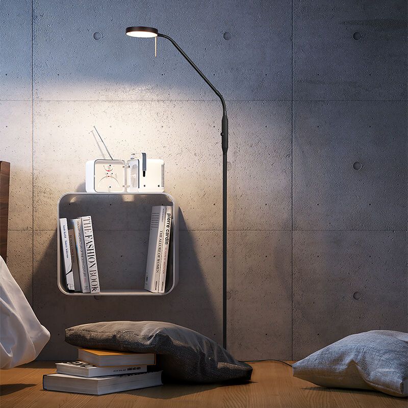 Czarna lampa do czytania stojąca nowoczesna, Bilge, 12W, regulowana ciepła do zimnej bieli LED, z dotykowy ściemniacz