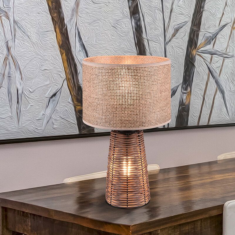 Rattanowa lampa stołowa brązowa, Fadila, z przełącznik