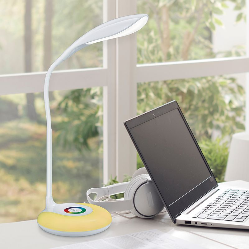 Biała lampa biurkowa nowoczesna, Zetan, 3W, RGBW LED, z dotykowy ściemniacz