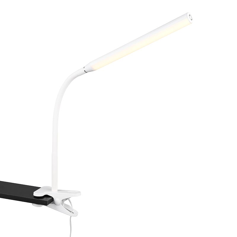 Biała lampa zaciskowa nowoczesna, Rommert, 5W, regulowana ciepła do zimnej bieli LED, z dotykowy ściemniacz Biała lampa zaciskowa nowoczesna, Rommert, 5W, regulowana ciepła do zimnej bieli LED, z dotykowy ściemniacz