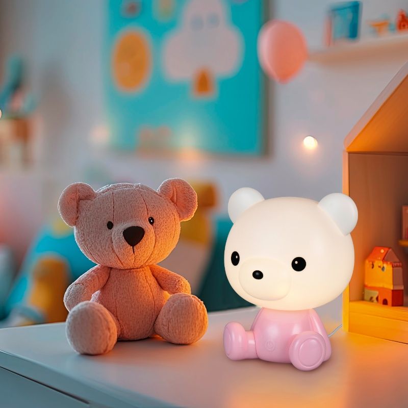 Różowa lampa stołowa dla dzieci plastikowa, Lumibear, 0,3W, RGB LED, z przełącznik Różowa lampa stołowa dla dzieci plastikowa, Lumibear, 0,3W, RGB LED, z przełącznik