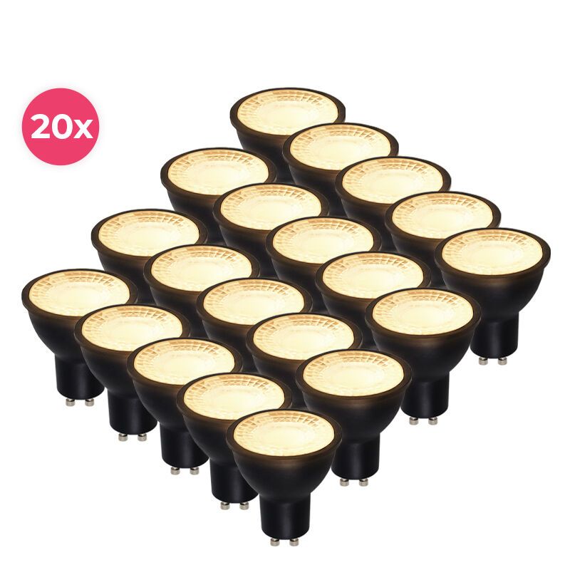 20 sztuk Czarny ściemnialny spot LED GU10 Antonie, 5 W, 2700 K (ciepła biel)