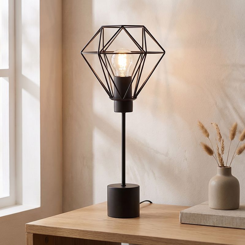 Industrialna lampa stołowa czarna, Jochem, z przełącznik