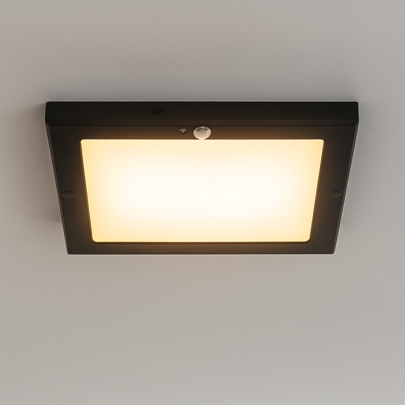 Plastikowa lampa sufitowa z czujnikiem czarna, Luan, 18W, 3000K LED Plastikowa lampa sufitowa z czujnikiem czarna, Luan, 18W, 3000K LED