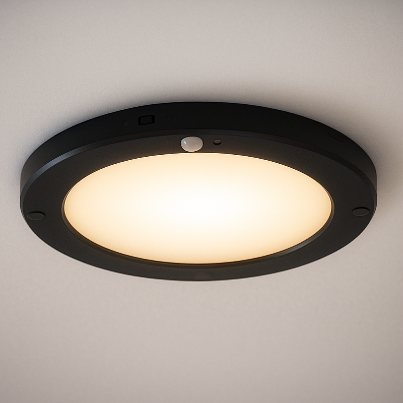 Plastikowa lampa sufitowa z czujnikiem czarna, Luan, 20W, 3000K LED