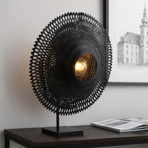 Rattanowa lampa stołowa czarna, Cordoba, z przełącznik