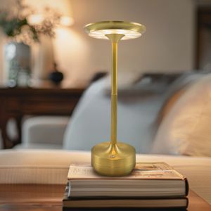 Nowoczesna lampa stolowa akumulatorowa zlota, Arvind, 3W, regulowana ciepla do zimnej bieli LED, z przelacznik