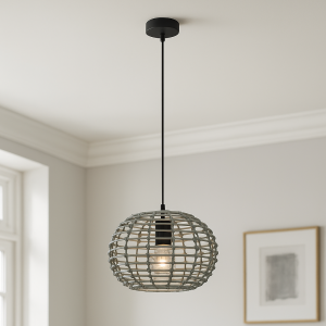 Rattanowa lampa wisząca szara, Roza