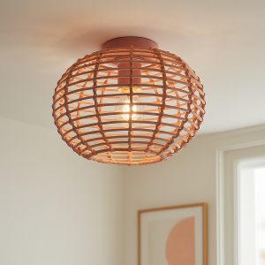 Rattanowa lampa sufitowa różowa, Roza