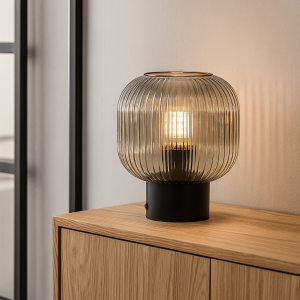 Retro lampa stołowa szara, Charlois, z przełącznik