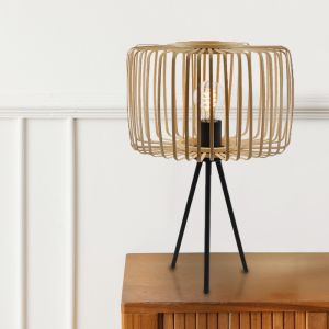 Bambusowa lampa stołowa brązowa, Tina, z przełącznik