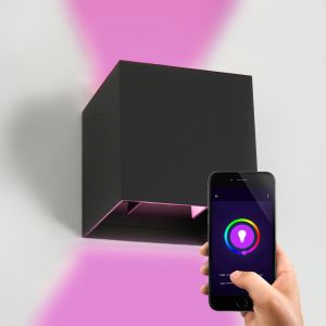 Nowoczesny inteligentny kinkiet czarny, Dion, 6W, RGBW LED, IP65