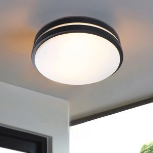 Plastikowa zewnętrzna lampa sufitowa z czujnikiem ruchu czarna, James, IP44