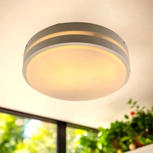 Plastikowa zewnętrzna lampa sufitowa z czujnikiem ruchu biała, James, IP54