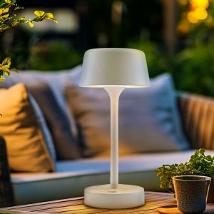 Nowoczesna lampa stołowa ogrodowa biała, Emily, 3W, 3000K LED, IP44, ściemniana w 3 krokach