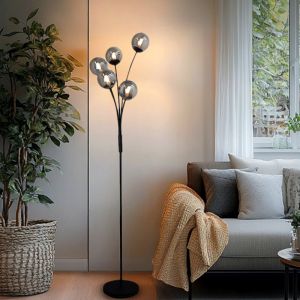 Design lampa stojąca szara, Stacy, z przełącznik