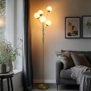 Design lampa stojąca mosiądz, Stacy, z przełącznik