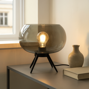 Design lampa stołowa szara, Vidro, z przełącznik