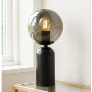 Marmurowa lampa stołowa szara, Alan, z przełącznik