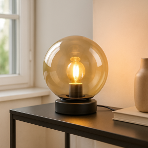Nowoczesna lampa stołowa bursztynowa, Jelly, z przełącznik