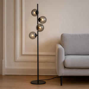 Design lampa stojąca szara, Remo, z przełącznik